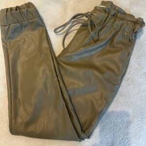 Olive Green Pleather Women's Jogger Pants